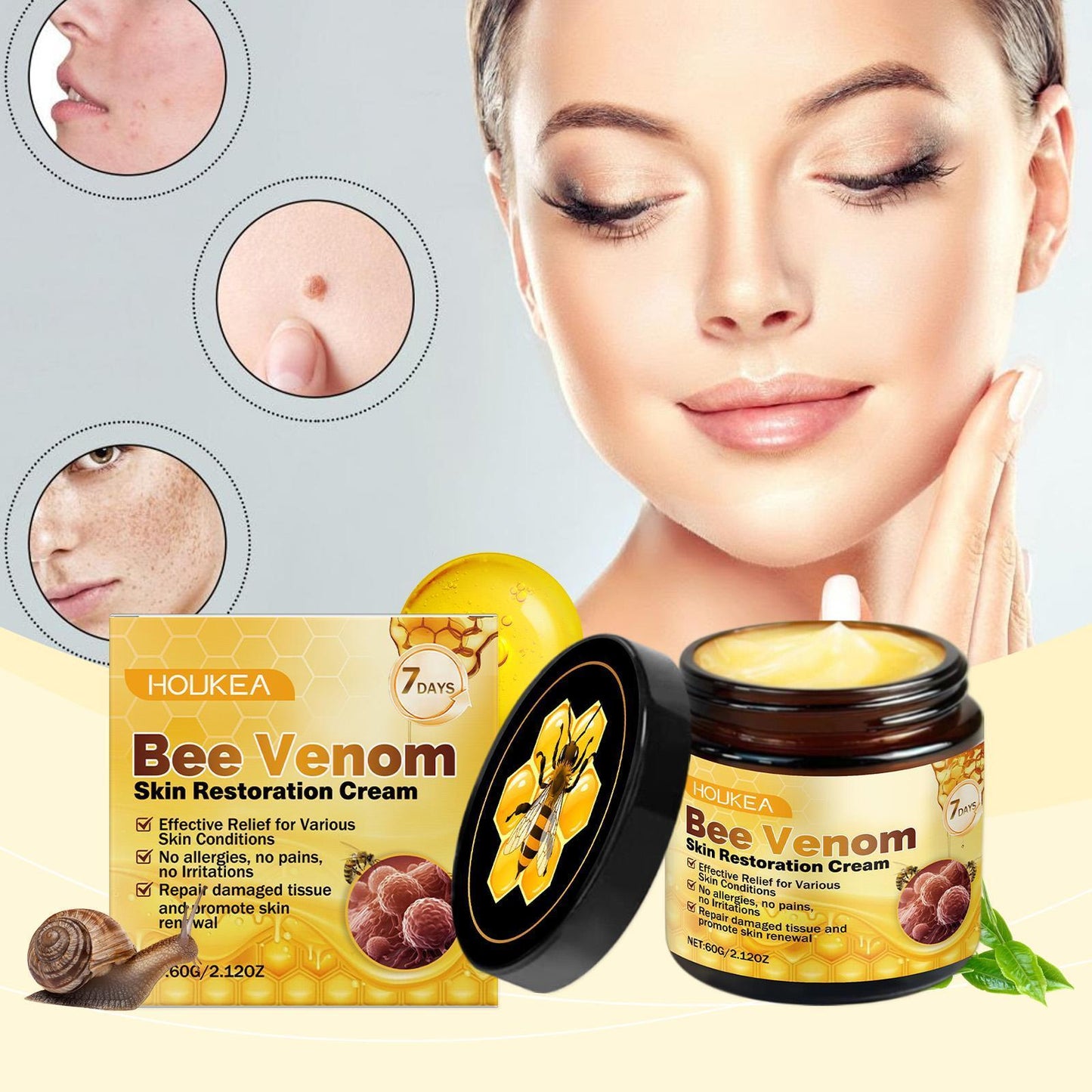 Houkeya Bee  Skin Care Cream Gentle Cleansing, Mole Removal, Moisturizing, Soothing Skin Care Cream