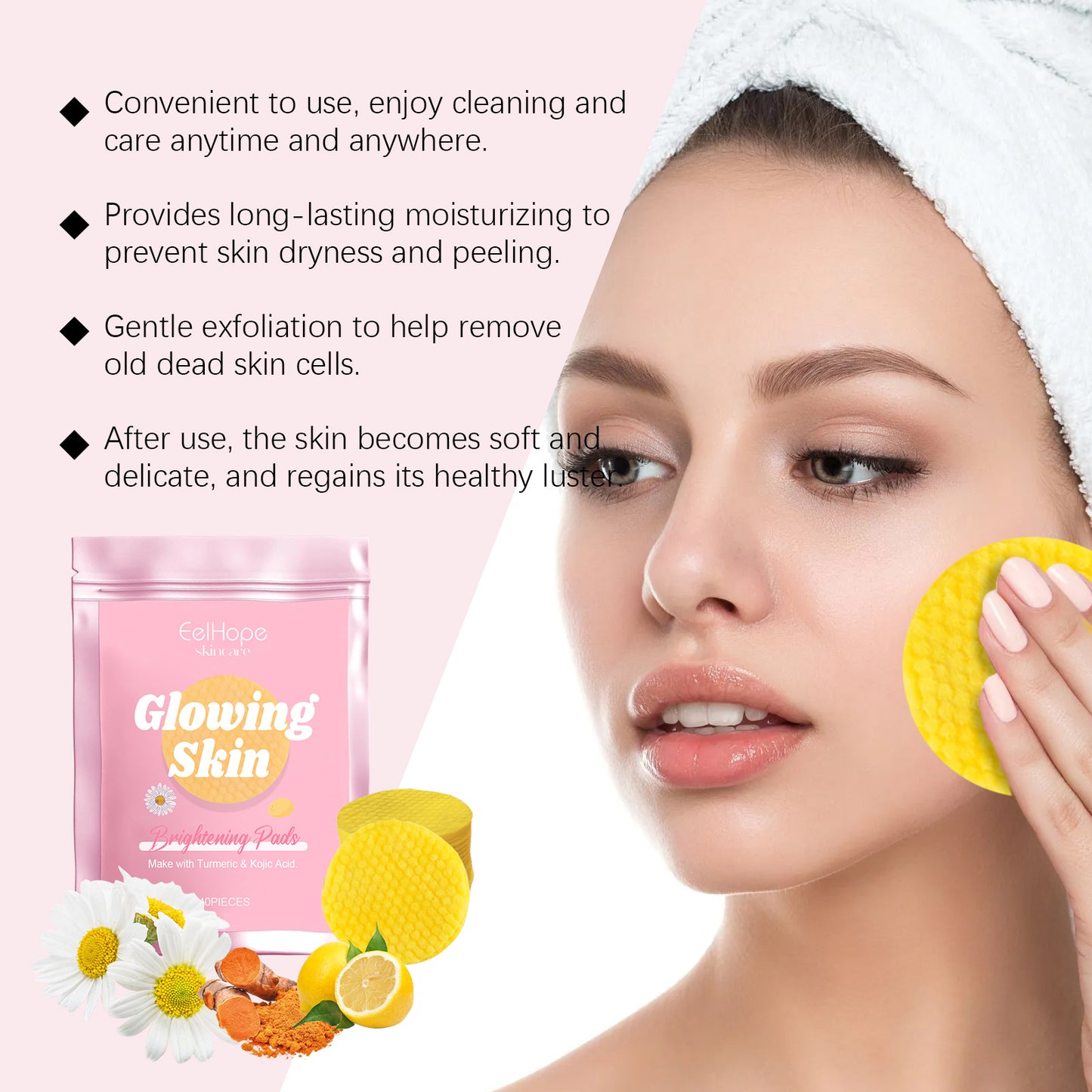 Eelhope Turmeric Kojic Acid Cleansing Gasket Gently Cleanses Facial Skin Pores, Moisturizes And Refreshes Skin Care